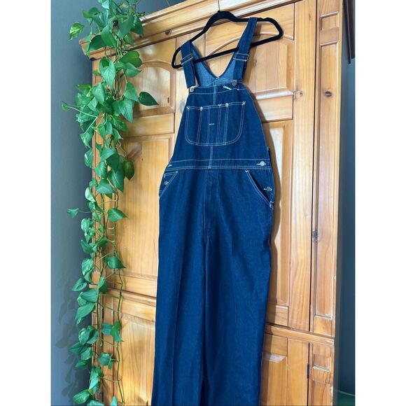 Vintage Roebucks Denim Overalls 38x34 – Classic Dark Wash Workwear Style - Picture 3 of 11